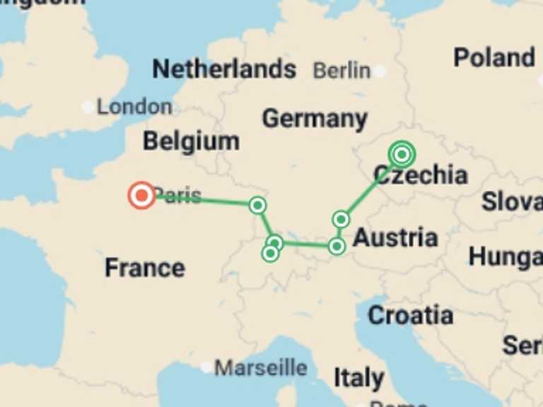 Map of Europe Tour with 4 destination visits for the trip: Iconic Cities