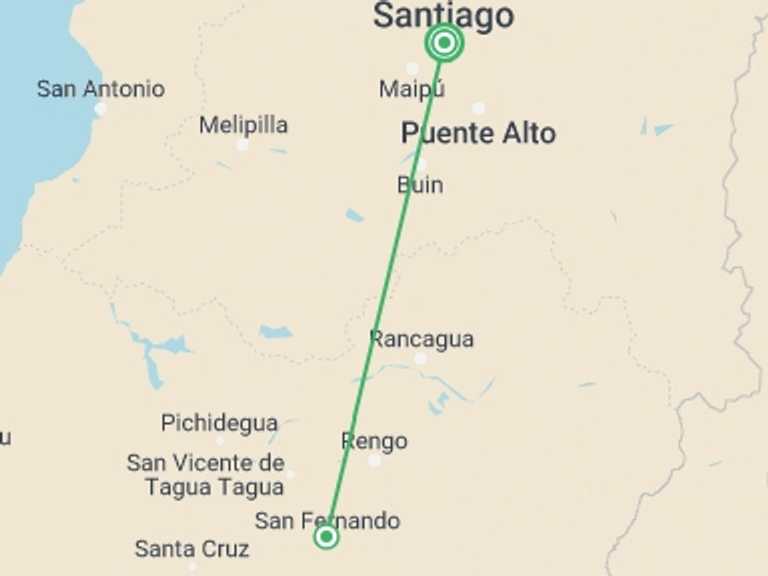Map of a Food Tour with 2 destination visits for the trip: 3 Day Wine & Dine Tour: Colchagua Valley