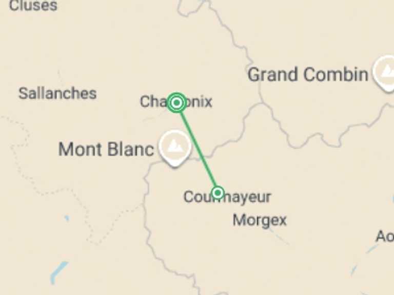 Map itinerary of Europe Tour in June 2026 with 3 destination visits for the trip: Mont Blanc Explorer