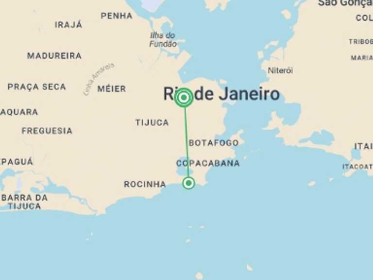 Map of Rio de Janeiro Tour with 2 destination visits for the trip: Ultimate Rio Carnival Experience
