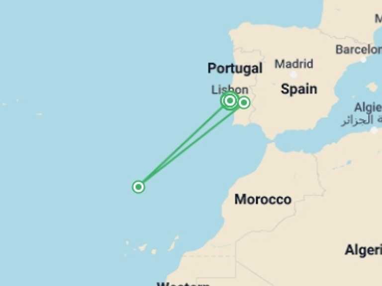 Map of 9-Day Europe Tour with 2 destination visits for the trip: Best of Lisbon and Madeira in 9 days