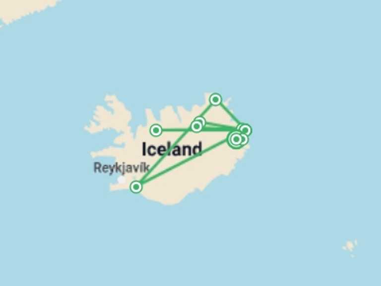Map of Europe Tour with 3 destination visits for the trip: Trekking Eastern Iceland
