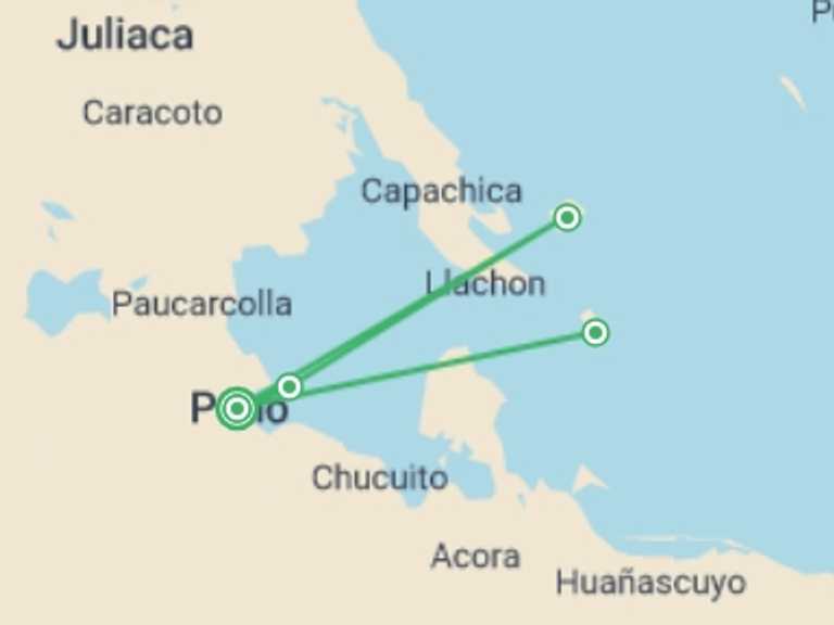 Map of Puno Tour with 1 destination visits for the trip: 2-Day Tour Lake Titicaca: Uros, Amantani & Taquile - Lake Hotels