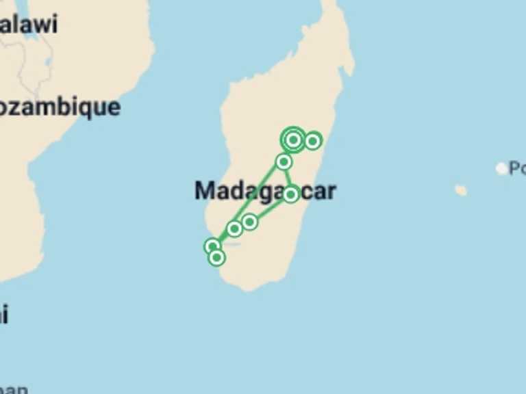 Map of a Wildlife Tour with 9 destination visits for the trip: Highlights of Madagascar