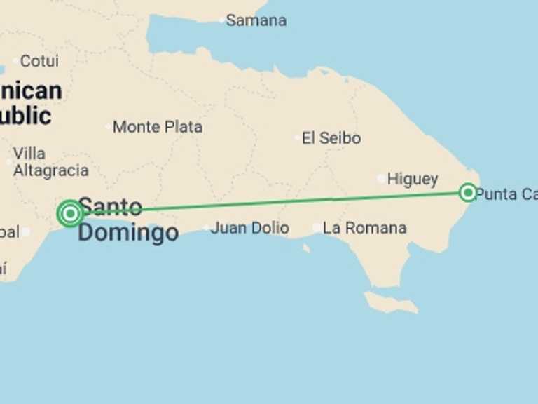 Map itinerary of North America Tour in Fall with 2 destination visits for the trip: Dominican Republic Explorer 7D/6N