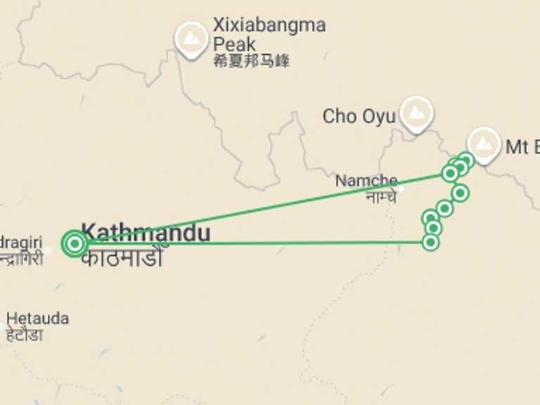 Map of South Asia Tour with 9 destination visits for the trip: Everest Base Camp High Flyer in Comfort