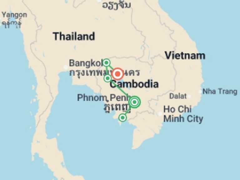 Map itinerary of Asia Tour in Spring with 6 destination visits for the trip: Cambodia Real Food Adventure