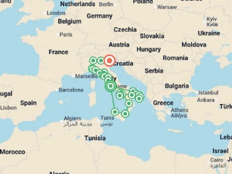 Map of Italy Tour with 13 destination visits for the trip: Italian Roundabout Complete End Venice