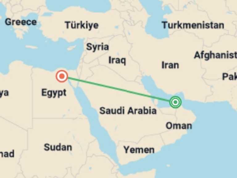 Map itinerary of Cairo Tour in Spring with 2 destination visits for the trip: Delightful Dubai and Cairo