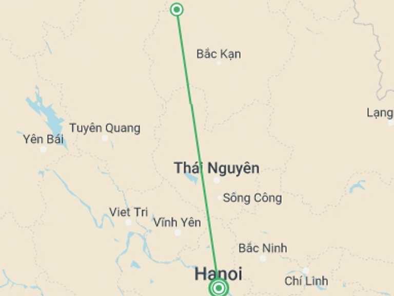 Map itinerary of Hanoi Tour in September 2027 with 2 destination visits for the trip: Ba Be National Park Adventure 2 days