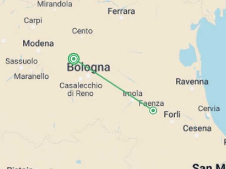 Map itinerary of Italy Tour in August 2027 with 1 destination visits for the trip: An Italian Escape: Weekend in Faenza