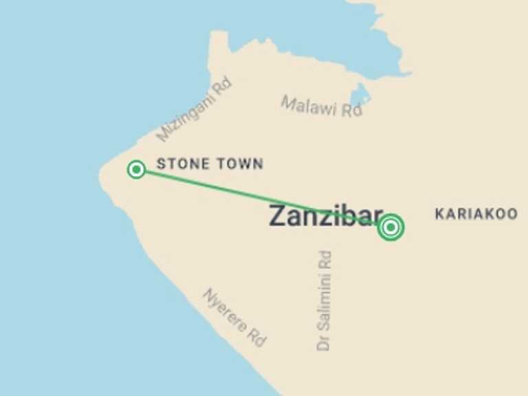 Map of a Sightseeing Tour with 2 destination visits for the trip: Simply Zanzibar - 5 days