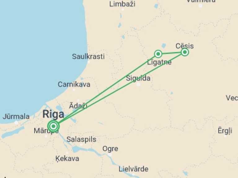 Map of Namibia Tour with 3 destination visits for the trip: Hiking Adventure In Gauja National Park
