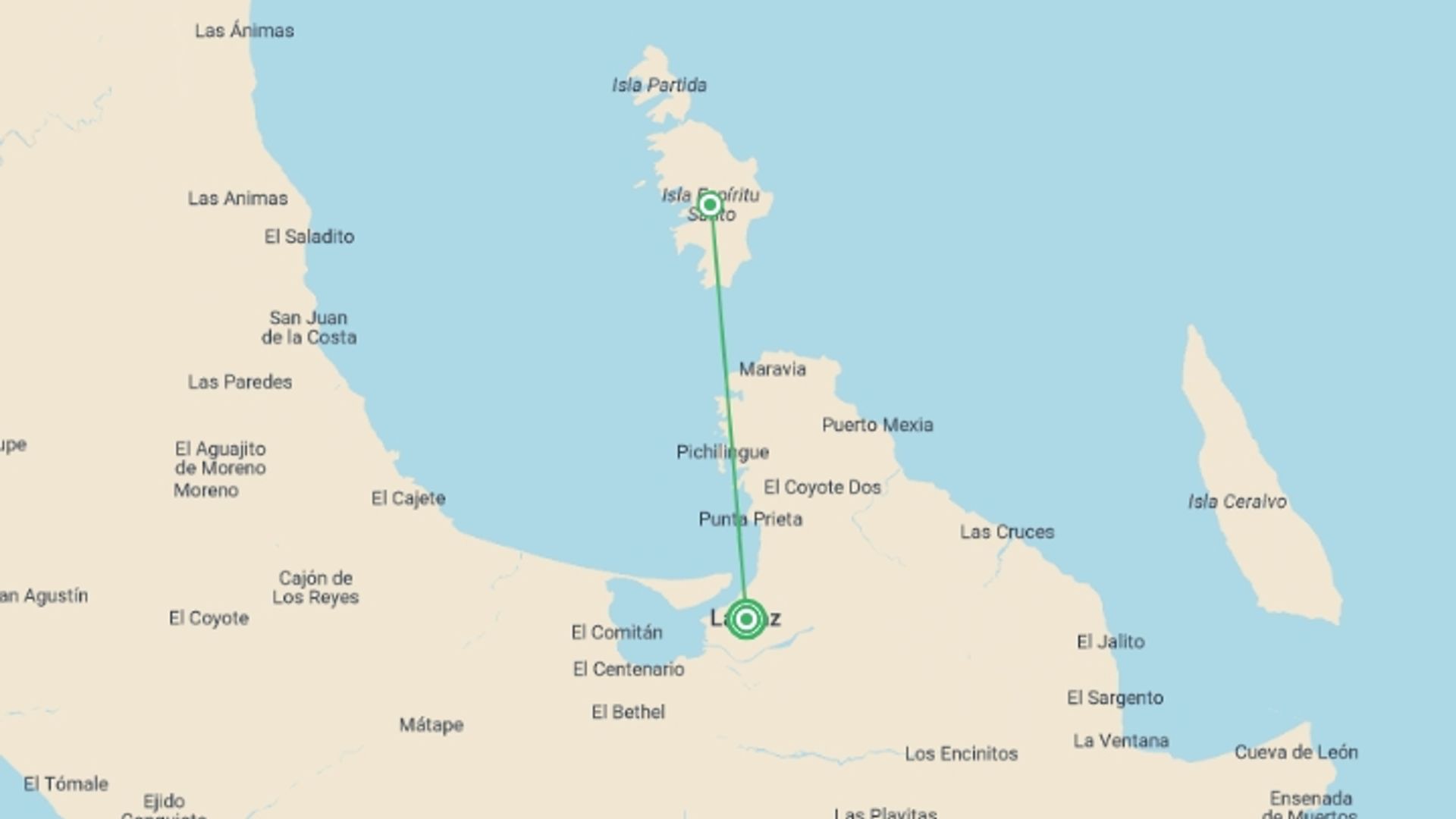 A map showing the tour itinerary for the trip: Baja's Whale Wonders & La Paz Escapades 6D/5N, starting in La Paz, Mexico and ending in La Paz, Mexico going through 1 other destinations.