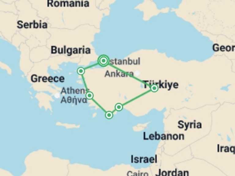 Map itinerary of Istanbul Tour in March 2027 with 6 destination visits for the trip: Best of Turkey Family Holiday