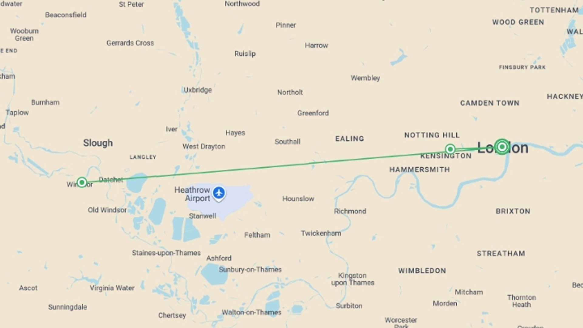 A map showing the tour itinerary for the trip: London Explorer, starting in London, England and ending in London, England going through 2 other destinations.