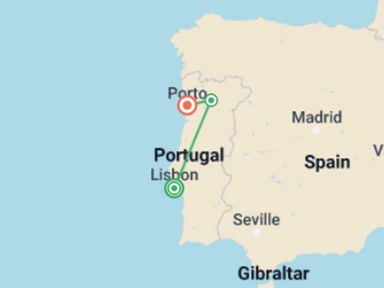 Map of Porto Explorer Tour with 3 destination visits for the trip: Solo-ish Portugal