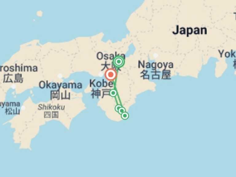 Map of Osaka Tour with 7 destination visits for the trip: Japan: Koya-san & Kumano Kodo Trek