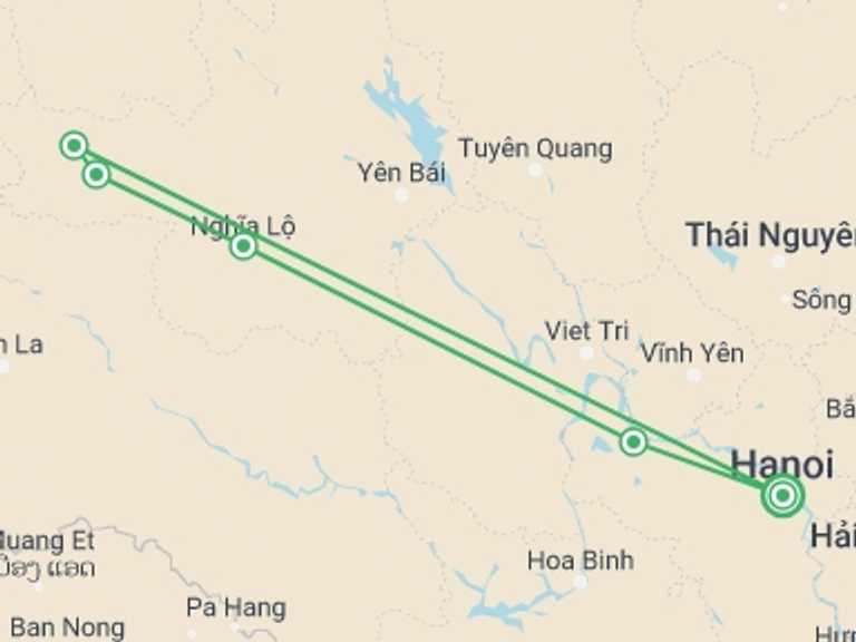 Map itinerary of Hanoi Tour in July 2026 with 3 destination visits for the trip: Adventure To Mu Cang Chai Rice Fields 3 Days 2 Nights