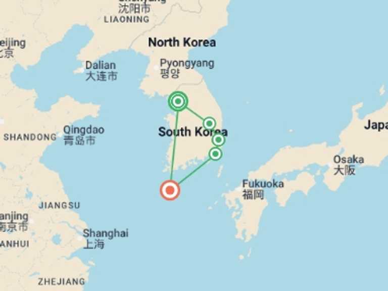 Map of Asia Tour with 6 destination visits for the trip: Signature South Korea Luxury Tour