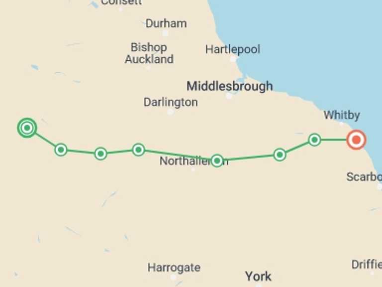 Map of 9-Day England Tour with 8 destination visits for the trip: Coast to Coast East - Kirkby Stephen to Robin Hood's Bay - 9 Days