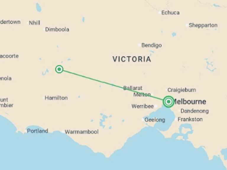 Map itinerary of Australia Tour in Spring with 2 destination visits for the trip: Walk the Grampians Peaks Trail