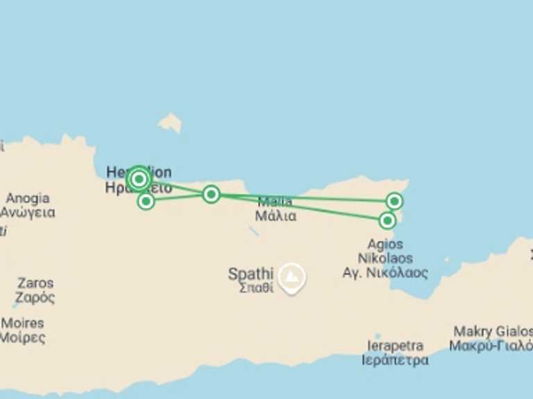 Map of a Getaways and short breaks Tour with 2 destination visits for the trip: Venetian Crete, Private Tour