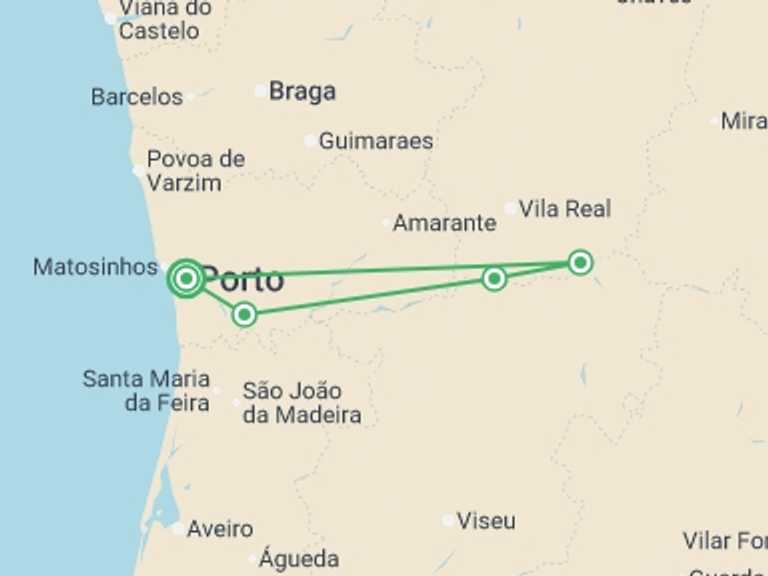 Map itinerary of Europe Tour in Fall with 3 destination visits for the trip: Douro Discovery Cruise - 4 days