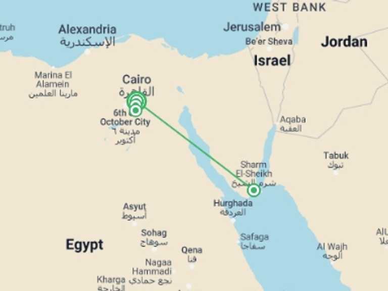 Map of Egypt City sightseeing Tour with 3 destination visits for the trip: Luxury Cairo & Sharm El Sheikh Holiday
