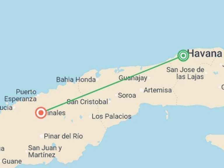 Map of Havana Cultural, religious and historic sites Tour with 2 destination visits for the trip: Vinales Escape Homestay Experience 3D/2N
