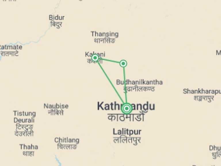 Map of a Camping Tour with 2 destination visits for the trip: Shivapuri Kakani Trek - Camping Adventure