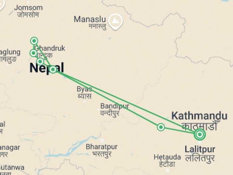 Map itinerary of Pokhara Tour in December 2026 with 6 destination visits for the trip: Essential Nepal