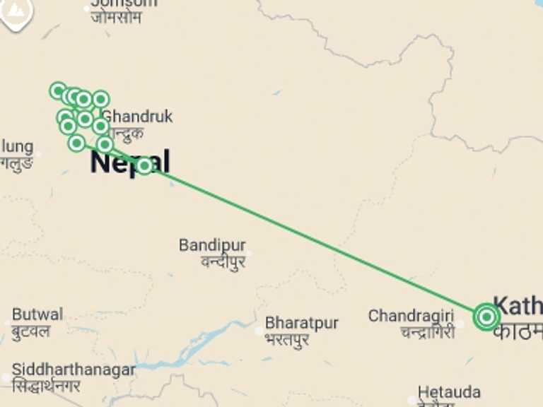 Map itinerary of Asia Tour in November 2026 with 14 destination visits for the trip: Annapurna Dhaulagiri in Comfort