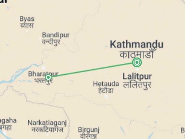 Map of Nepal Rainforest and jungle visits Tour with 3 destination visits for the trip: Chitwan Jungle Safari Tour 3 Days / 2 Nights