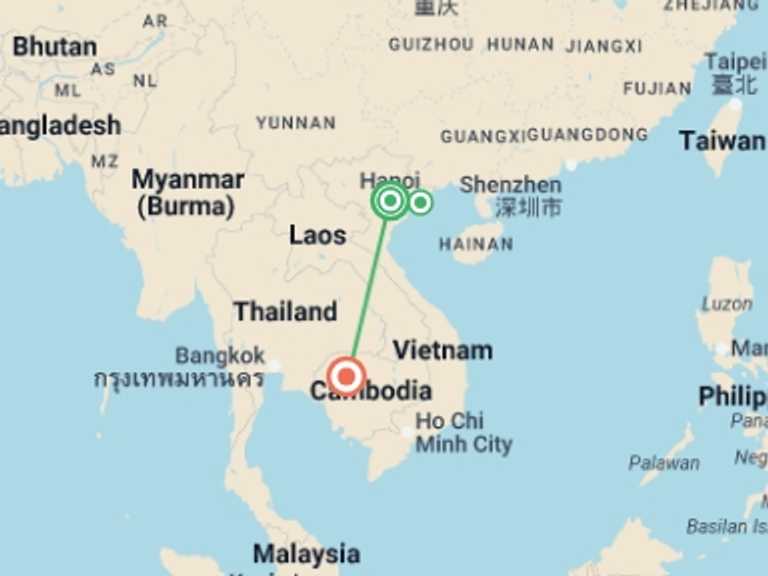Map of Hanoi Art and architecture Tour with 3 destination visits for the trip: Essential Vietnam And Cambodia