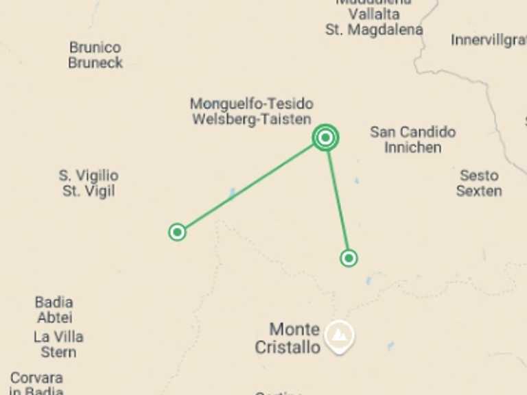 Map of a Winter adventure Tour with 5 destination visits for the trip: Snowshoeing in the Dolomites - Premium Adventure