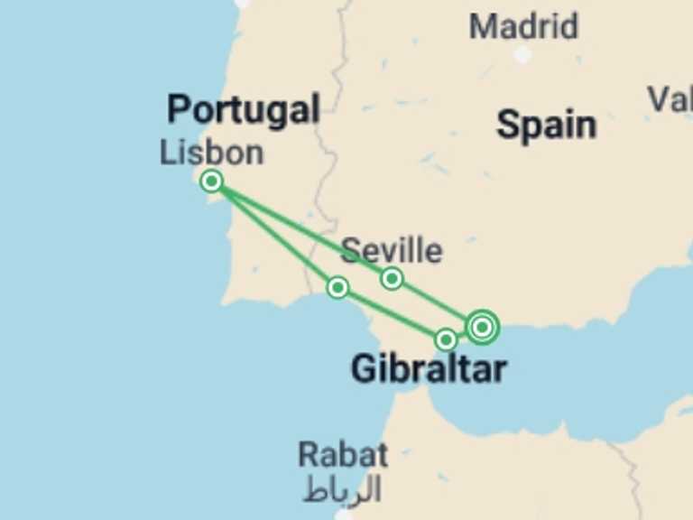 Map itinerary of Lisbon Tour in November 2026 with 5 destination visits for the trip: Flamenco And Fado, Self-drive (multi Country)