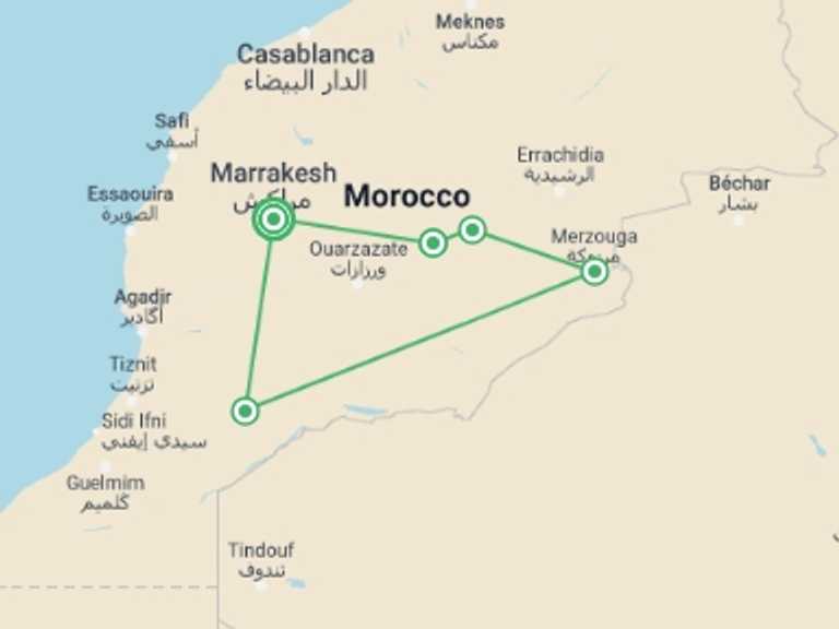 Map of Morocco Tour with 2 destination visits for the trip: 10 Days Tour of Morocco
