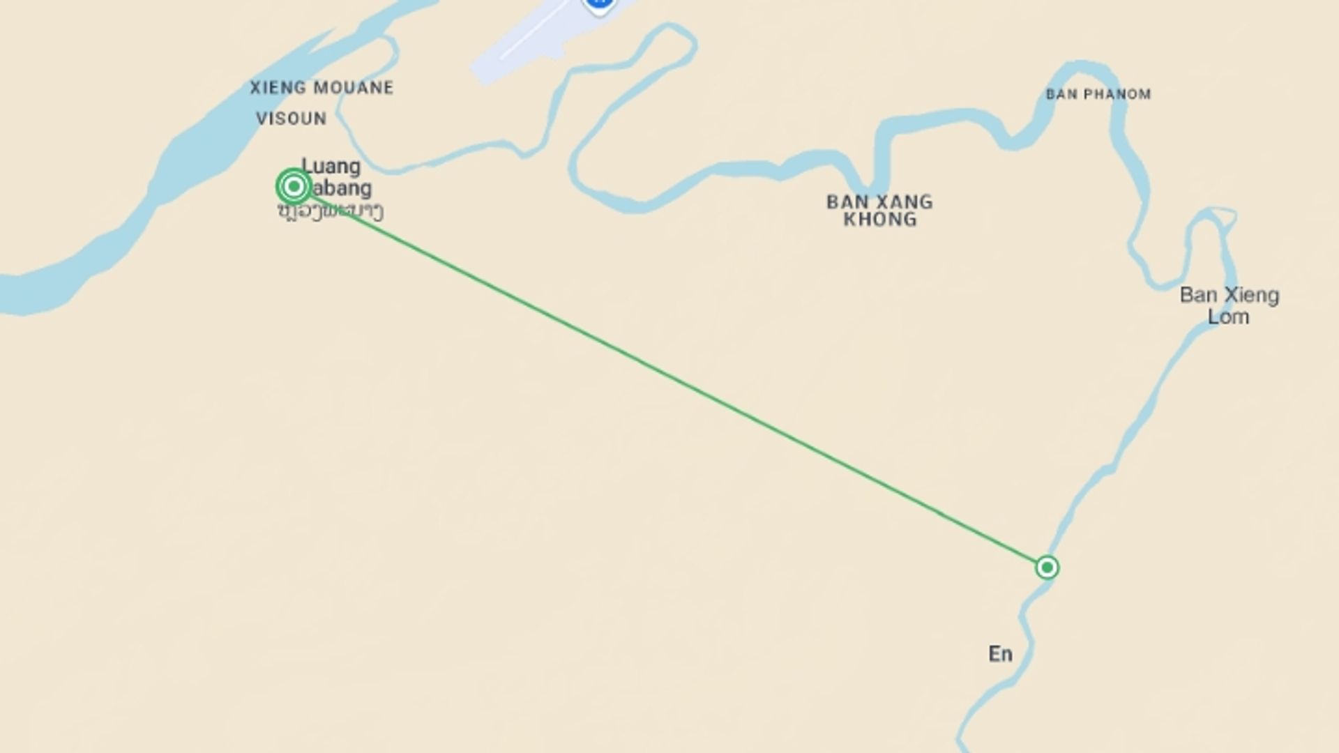 A map showing the tour itinerary for the trip: Homestay & Hiking Adventure 2D/1N, starting in Luang Prabang, Laos and ending in Luang Prabang, Laos going through 0 other destinations.