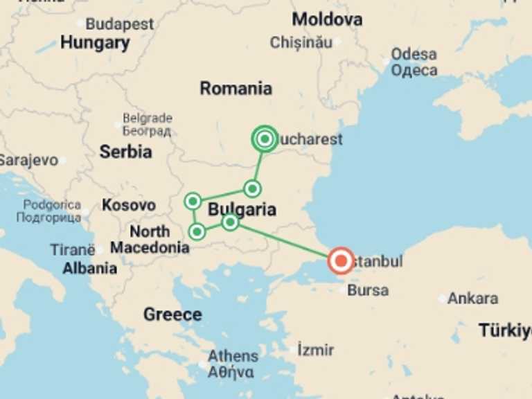 Map of Balkans Trekking and Hiking Tour with 6 destination visits for the trip: Eastern Europe Express