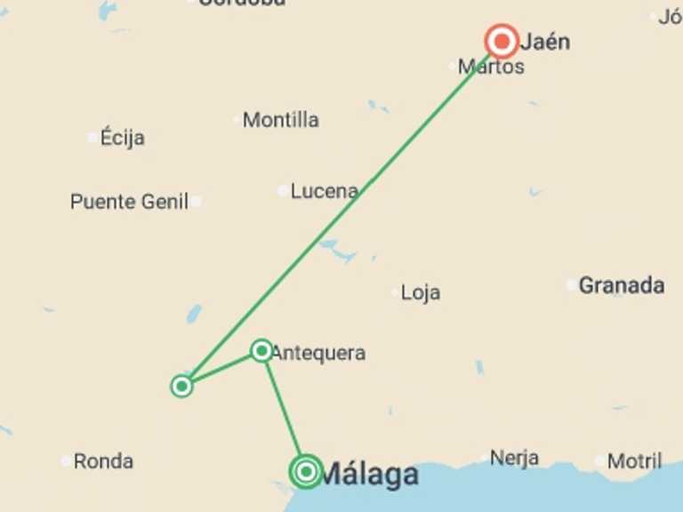 Map of Europe Tour with 4 destination visits for the trip: Upgraded - Walking in Andalucia