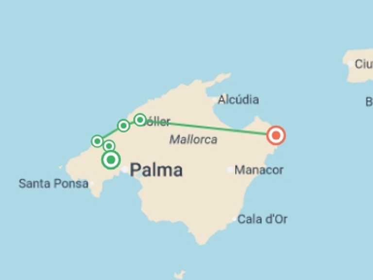 Map of Spain Tour with 7 destination visits for the trip: Walking in Mallorca