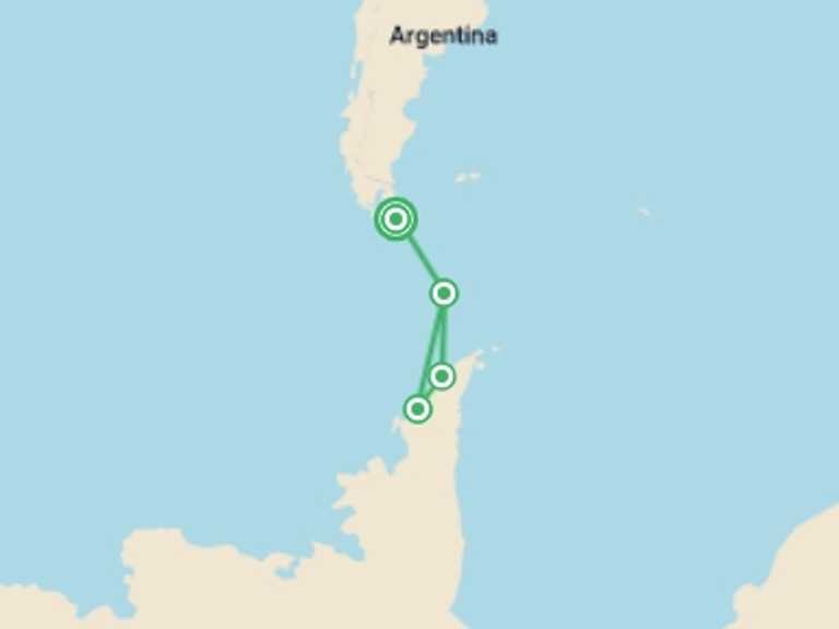 Map of 14-Day Ushuaia Tour with 4 destination visits for the trip: Crossing the Circle: Southern Expedition (Ocean Explorer)