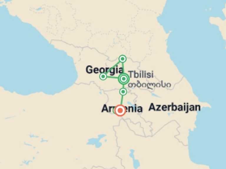 Map itinerary of Tbilisi Tour in October 2026 with 6 destination visits for the trip: Upgraded - Treasures of Georgia and Armenia