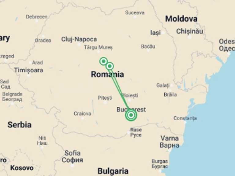 Map of Romania Tour with 3 destination visits for the trip: Romania: Touring Transylvania by Bicycle