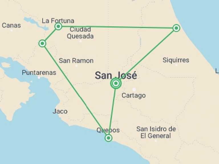 Map of San Jose Explorer Tour with 6 destination visits for the trip: Journeys: Explore Costa Rica