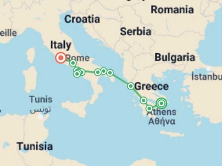 Map of Naples Sightseeing Tour with 6 destination visits for the trip: Ancient Greece and Southern Italy