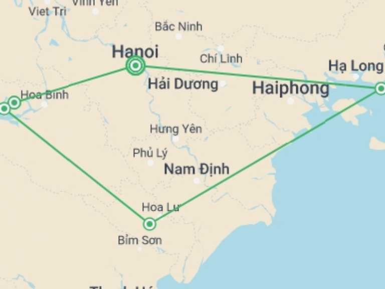 Map of Hanoi Local boat rides Tour with 9 destination visits for the trip: Vietnam's Voyage of Volunteering & Exploration - 12 Days