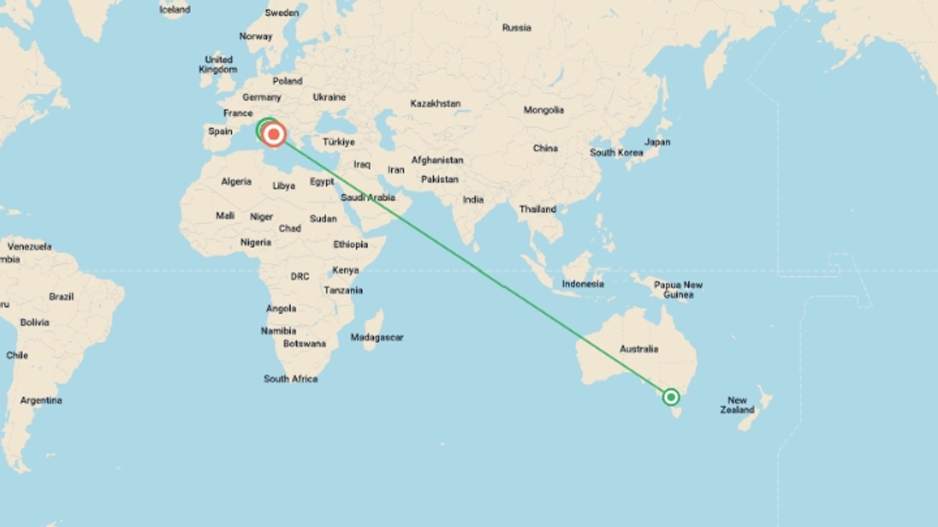 A map showing the tour itinerary for the trip: Essential Rome and Amalfi Coast by Rail, starting in Rome, Italy and ending in Naples, Italy going through 1 other destinations.