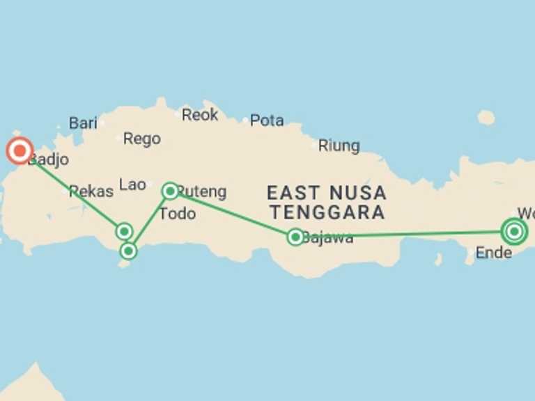 Map itinerary of Sanur Tour in Summer with 7 destination visits for the trip: Komodo & Flores Adventure